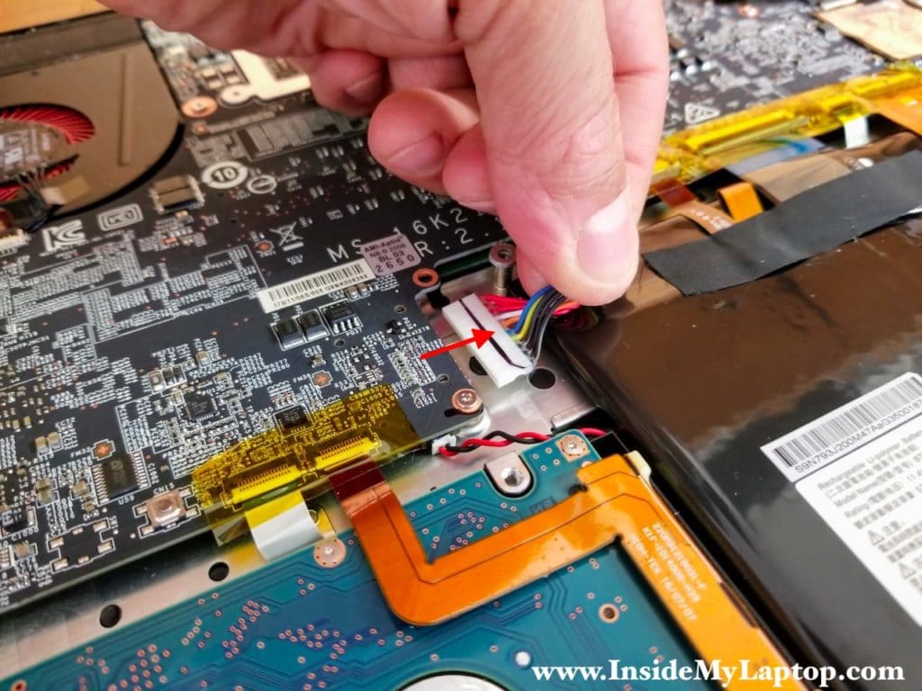 Disconnect the battery cable from the motherboard.