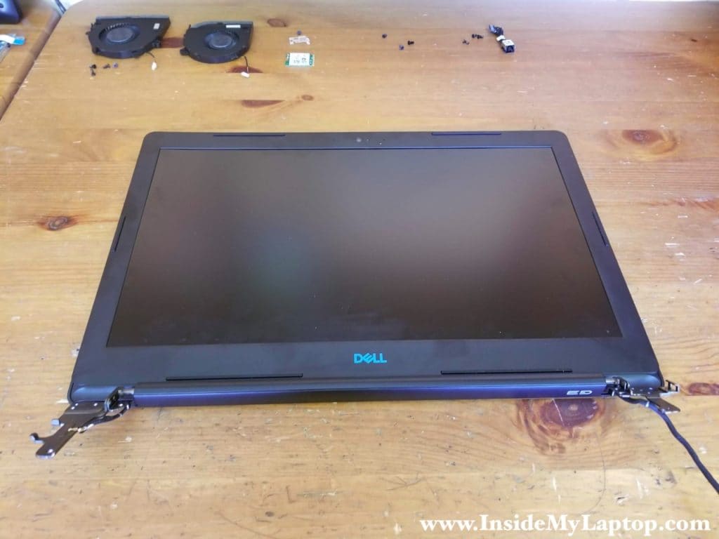 The display panel separated from the laptop base.