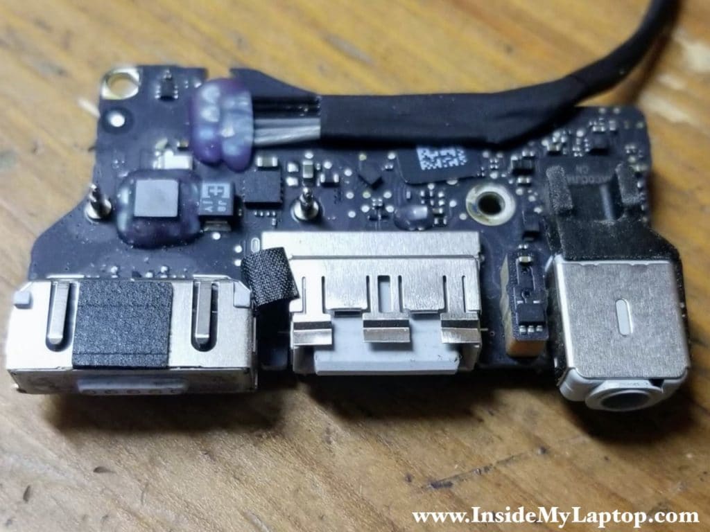 Here's a closer look at the USB port on the I/O board (damaged side).