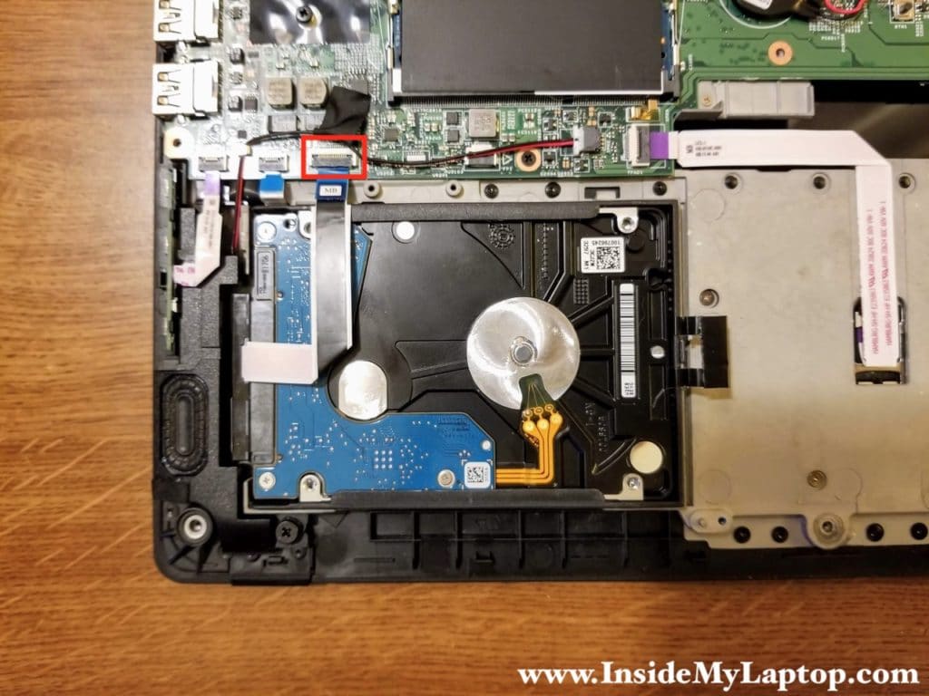 Disconnect the hard drive cable from the motherboard.