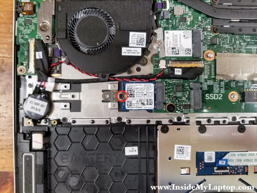 Remove one screw securing the PCIe M.2 NVMe SSD (type 2230).