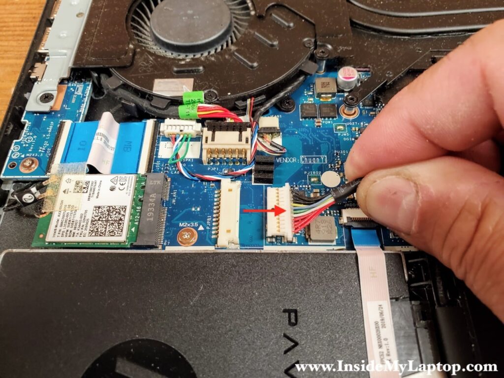 Unplug the battery cable from the connector on the motherboard.